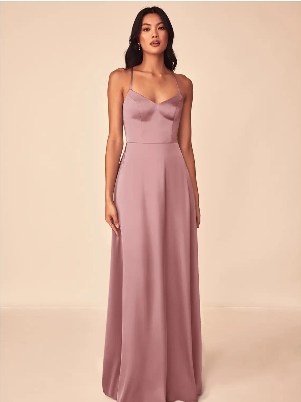 Azazie Mei Dusty Rose A-Line V-Neck Stretch Satin Dress